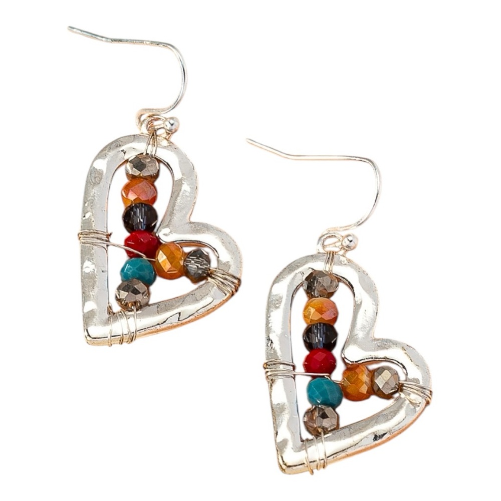 UNBRANDED Silver HEART Earrings with Multicolor Chinese CRYSTAL Glass BEADS